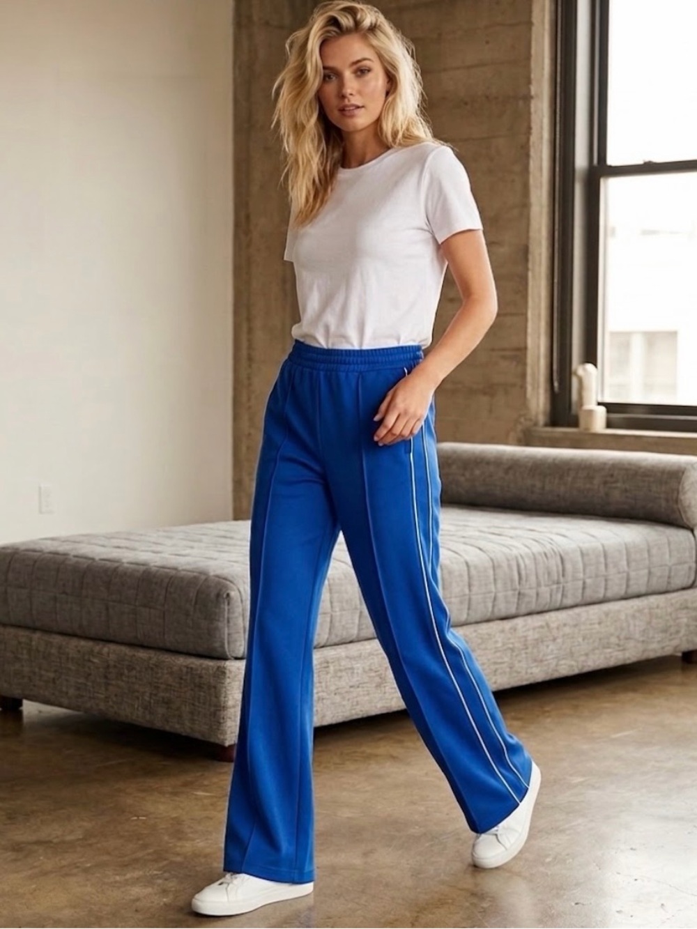 Joe Fresh Cobalt Blue Wide-Leg Track Pants with Side Stripe